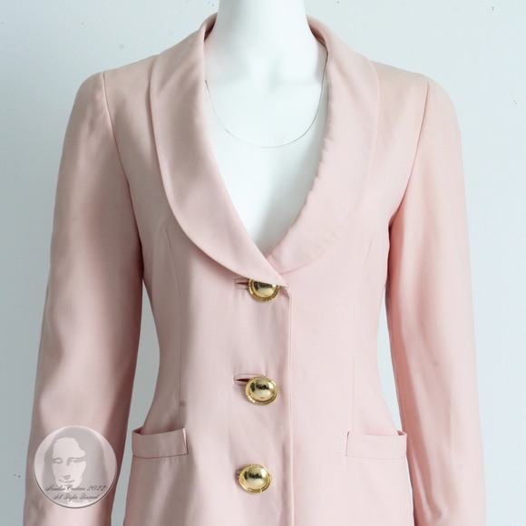 Genny Italy Jacket Pale Pink Blazer Shawl Collar Wool Gabardine US 6 Vintage 90s - Picture 3 of 9